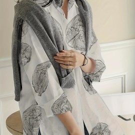 Solid Button Front Curved Hem Shirt, Casual Long Sleeve Shirt For Spring & Fall, Women's Clothing