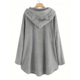 Cat Pattern Print Asymmetrical Loose Hoodie, Casual Printed Long Sleeve Hoodie, Women's Clothing