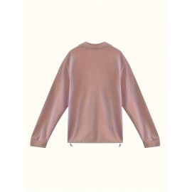 Solid Zip Front Pullover Sweatshirt, Casual Long Sleeve Sweatshirt For Fall & Winter, Women's Clothing