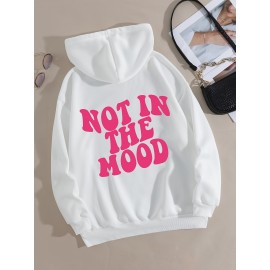 Casual Letter Print Hoodie, Drawstring Hooded Pocket Fashion Loose Fall & Winter Sweatshirt, Women's Clothing