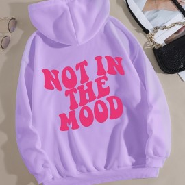 Casual Letter Print Hoodie, Drawstring Hooded Pocket Fashion Loose Fall & Winter Sweatshirt, Women's Clothing