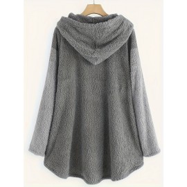 Letter Print Fuzzy Hoodie, Winter & Fall Oversized Casual Hooded Sweatshirt, Women's Clothing