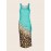 Leopard Print Drawstring Dress, Sexy Crew Neck Sleeveless Maxi Dress, Women's Clothing