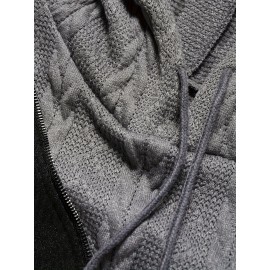 Contrast Trim Drawstring Hooded Dress, Casual Long Sleeve Dress For Spring & Fall, Women's Clothing