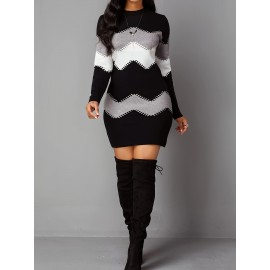 Color Block Simple Dress, Casual Long Sleeve Bodycon Mini Dress, Women's Clothing