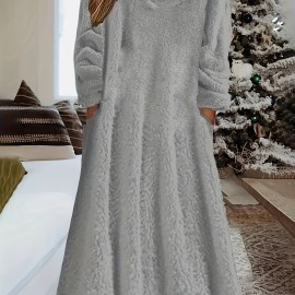 Teddy Hooded Dress, Casual Long Sleeve Winter Warm Dress, Women's Clothing