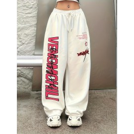 Letter Print Drawstring Waist Loose Pants, Casual Hip-hop Streetwear Pants, Women's Clothing