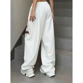 Letter Print Drawstring Waist Loose Pants, Casual Hip-hop Streetwear Pants, Women's Clothing