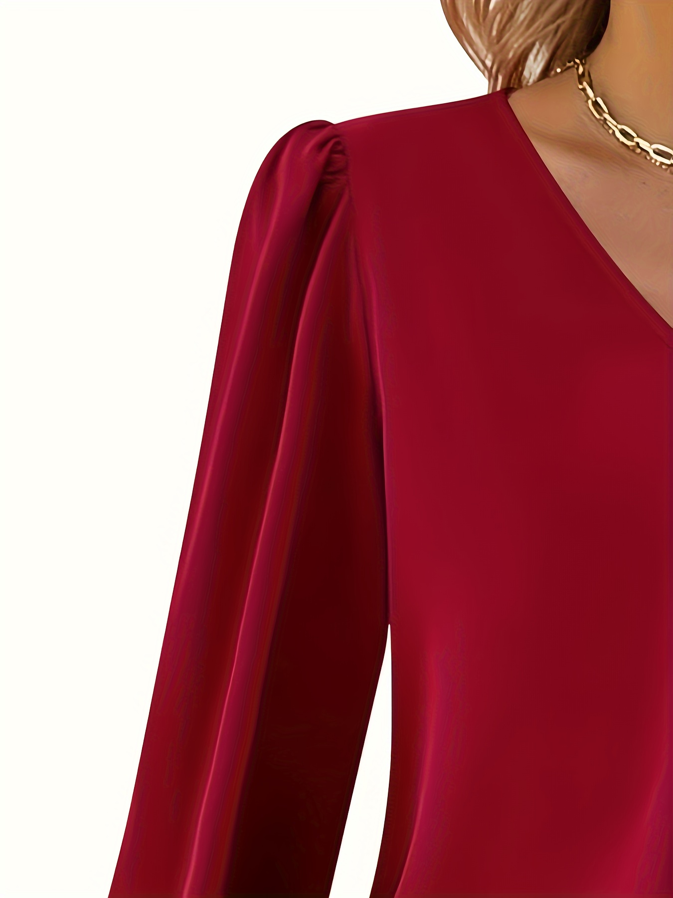 solid v neck simple blouse elegant long sleeve ruched blouse womens clothing details 2