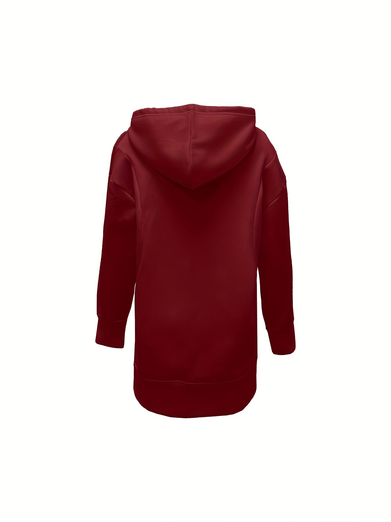 solid color kangaroo pocket hoodie casual long sleeve thigh length drawstring hoodie sweatshirt womens clothing details 1