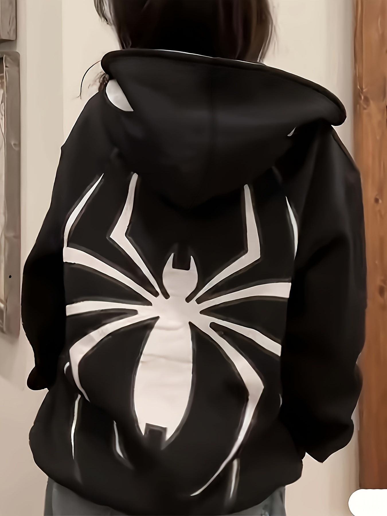 spider letter print zip up hoodie casual long sleeve hoodie jacket womens clothing details 0