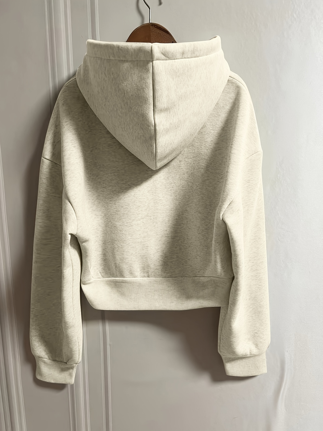 solid zip up drawstring hoodie casual long sleeve sweatshirt with pocket womens clothing details 2