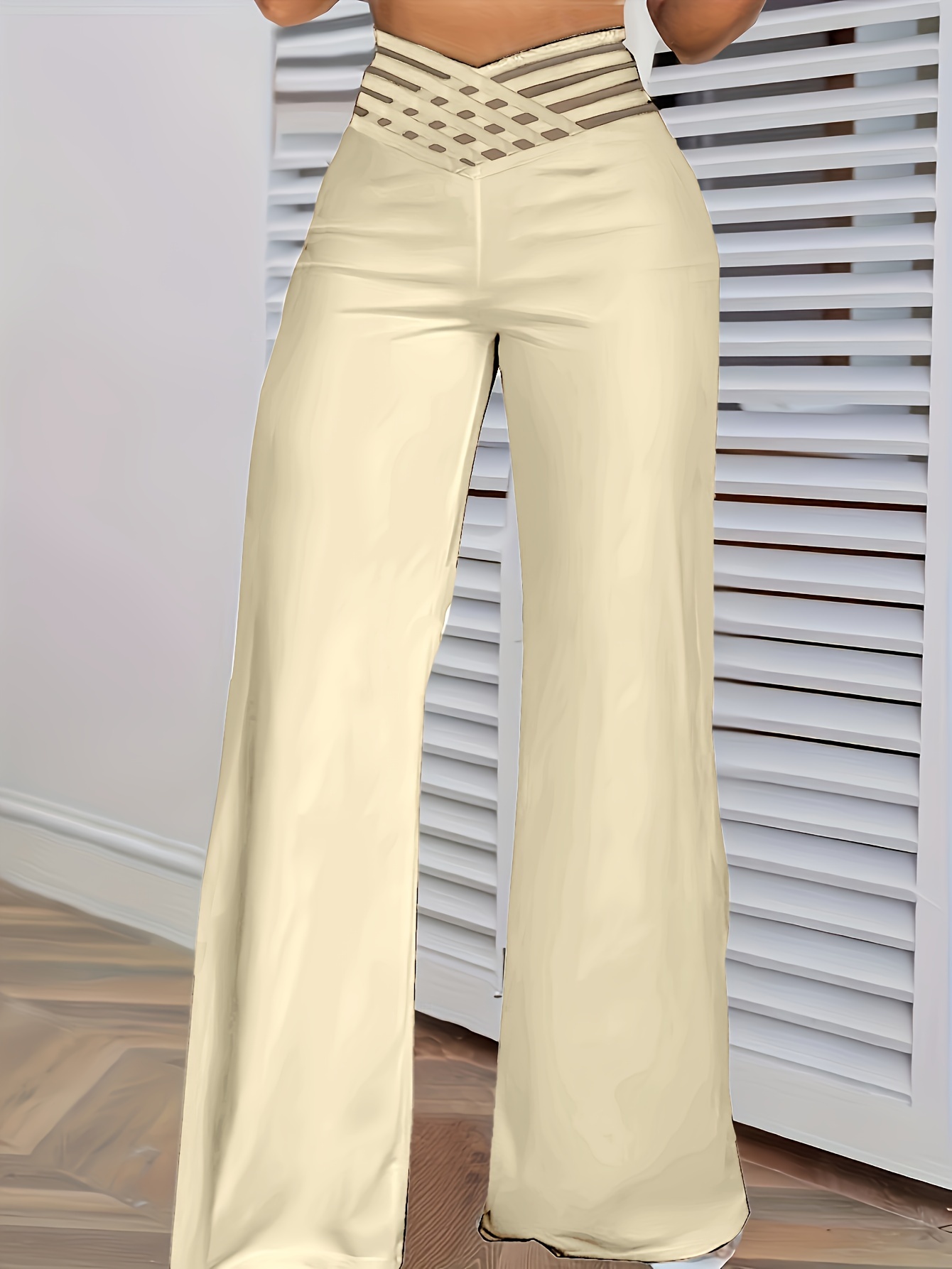 cross waist wide leg pants casual loose mesh stitching pants womens clothing details 3